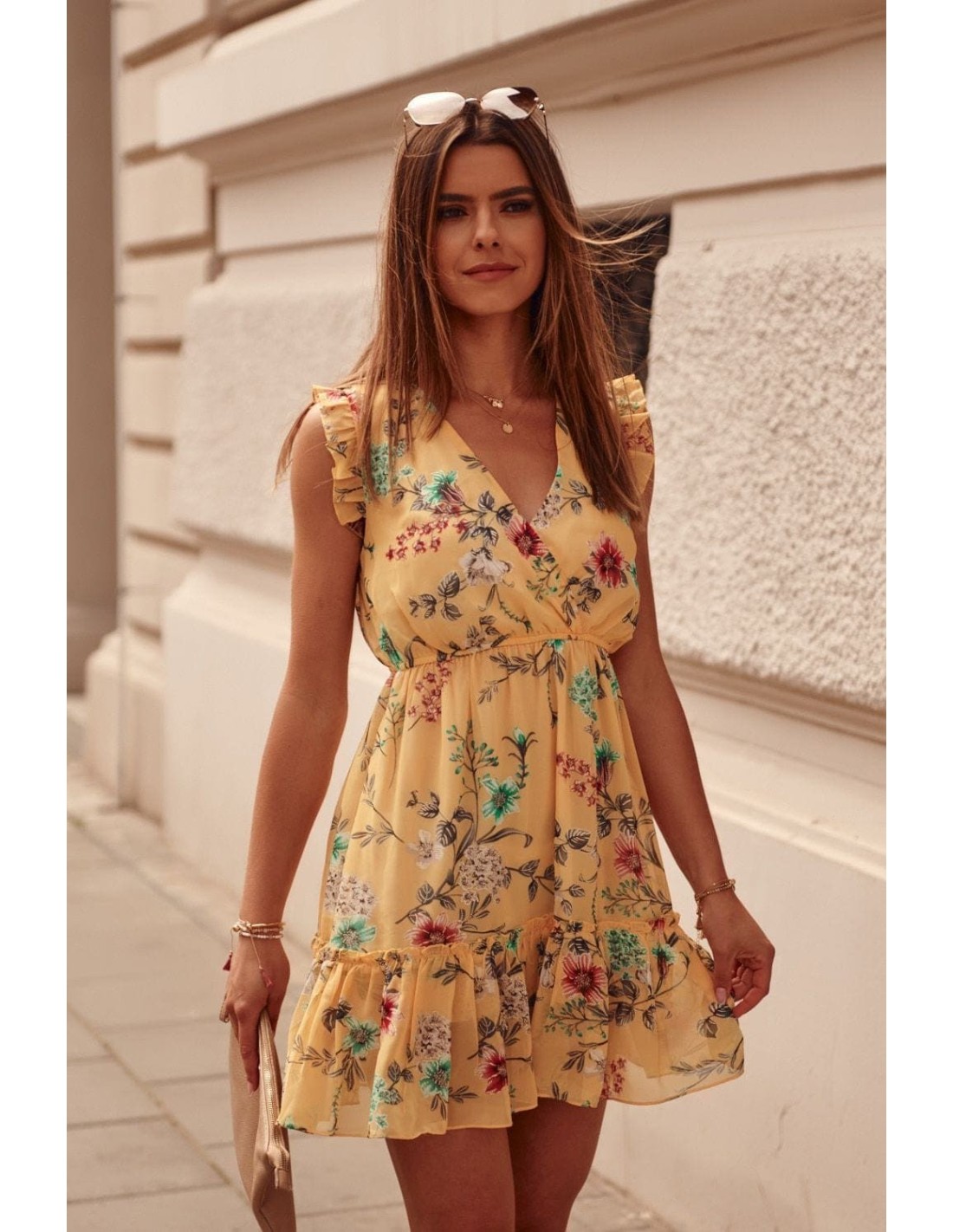 Delicate yellow floral dress PR3187 - Online store - Boutique